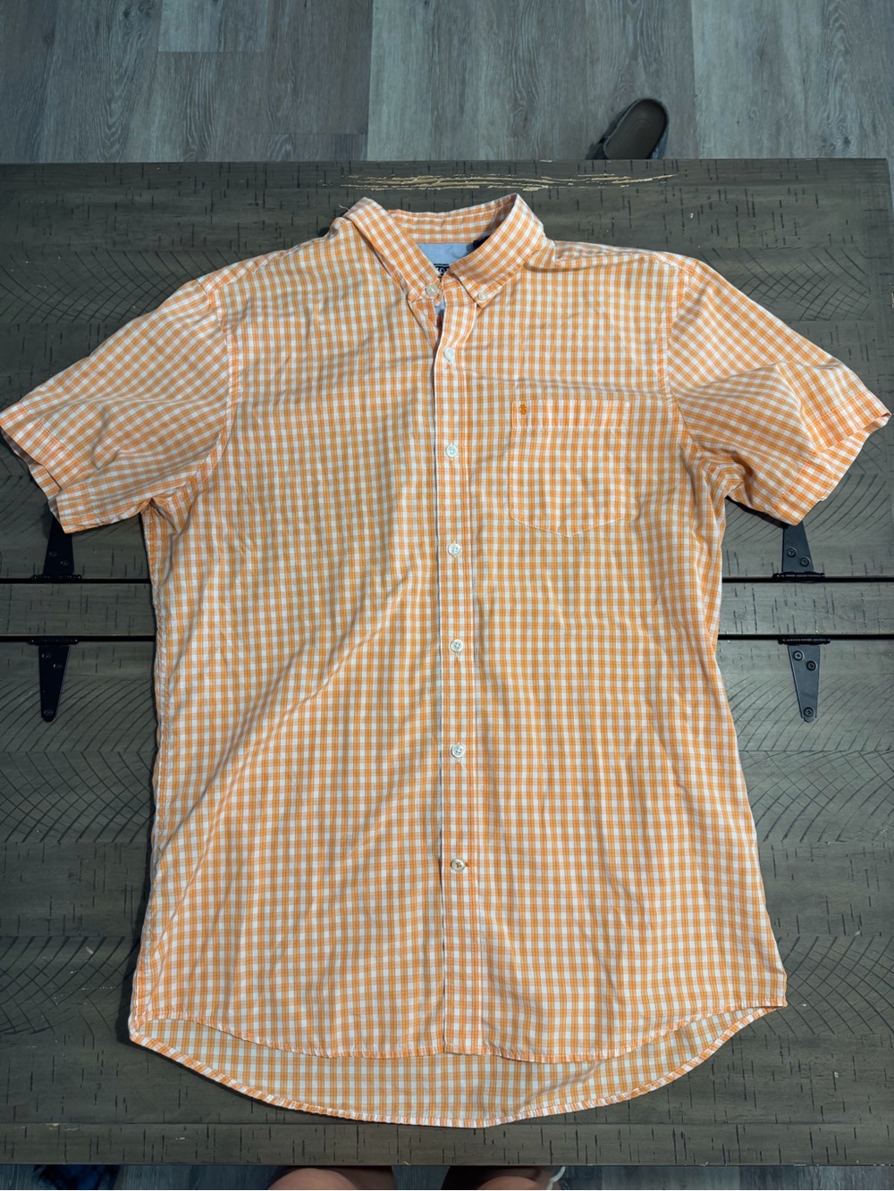 Izod Orange Gingham Short-Sleeve Button-Down Shirt